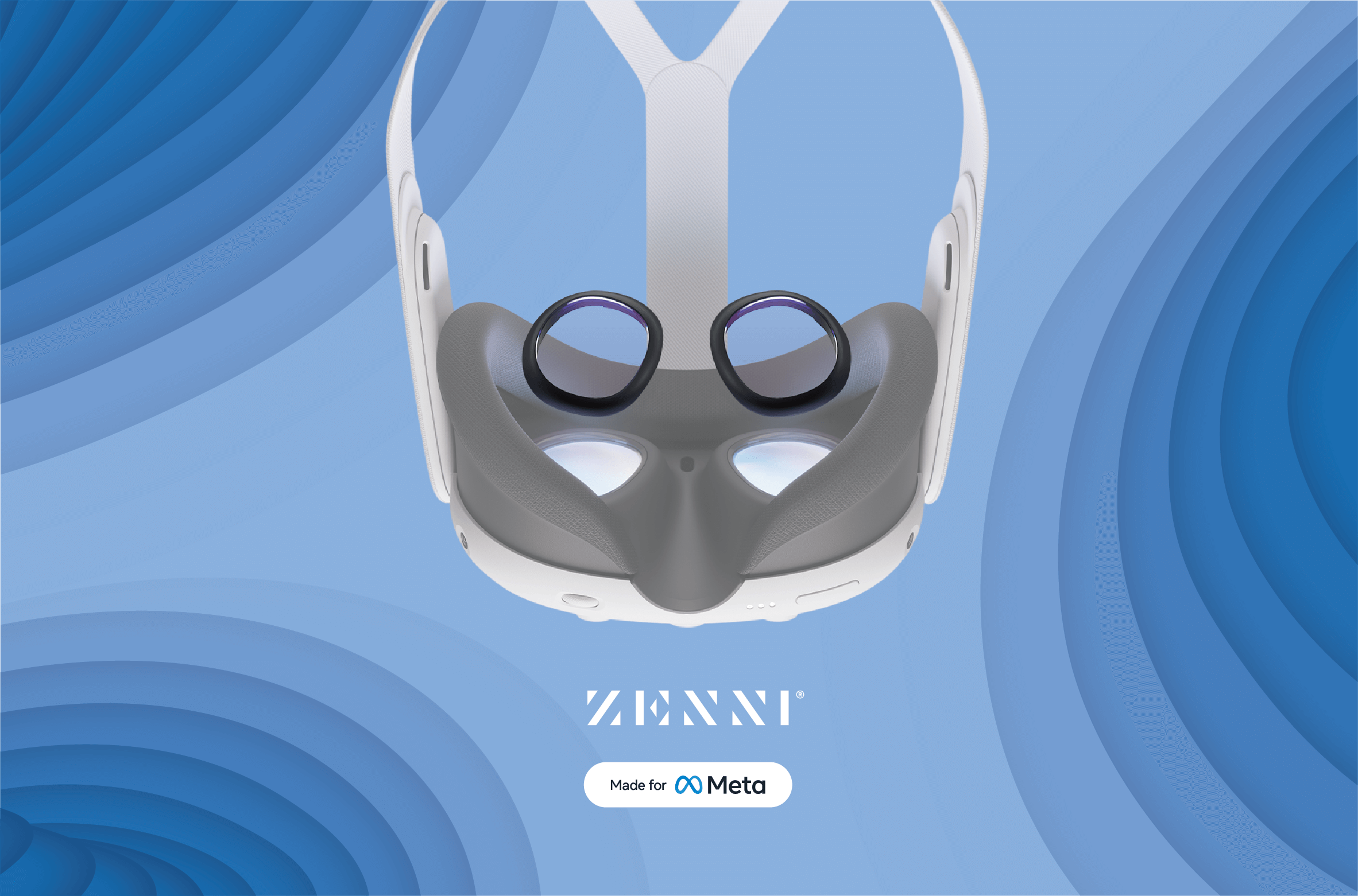 Zenni VR headset lenses. "ZENNI, Made for Meta" tagline at the bottom of the image.
